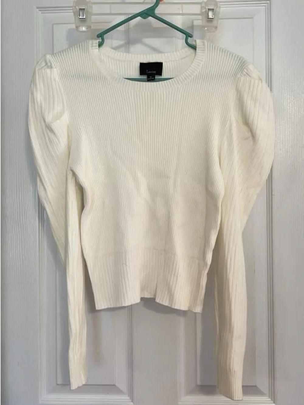 Lumiere Ribbed Puff-Sleeve Sweater in Cream - Picture 2 of 2